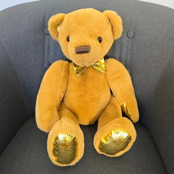 FAO Schwarz Plush Anniversary‎ Teddy Bear Toy Tan Gold Embossed Kids Room Decor - Picture 3 of 13